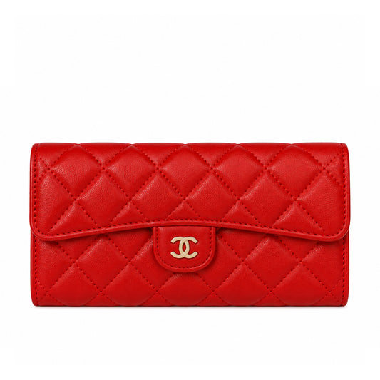 Chanel Classic Quilted Long Flap Wallet Red detail view