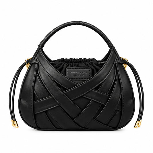 Bottega Veneta Woven Top Handle Bag Black detail view