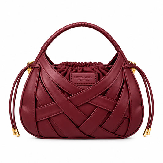 Bottega Veneta Woven Top Handle Bag Burgundy detail view