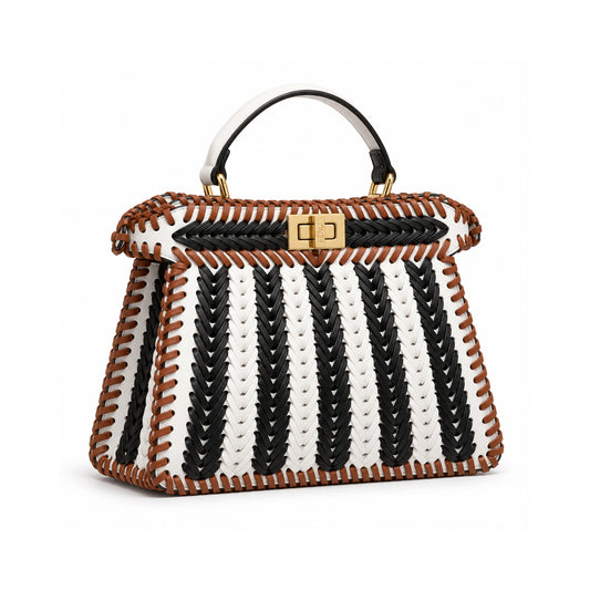 Fendi Woven Peekaboo Bag Black & White detail view