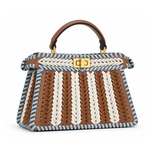 Fendi Woven Peekaboo Two Tone Bag Beige & White detail view
