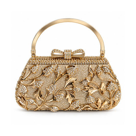 Golden Crystal Floral Evening Clutch detail view