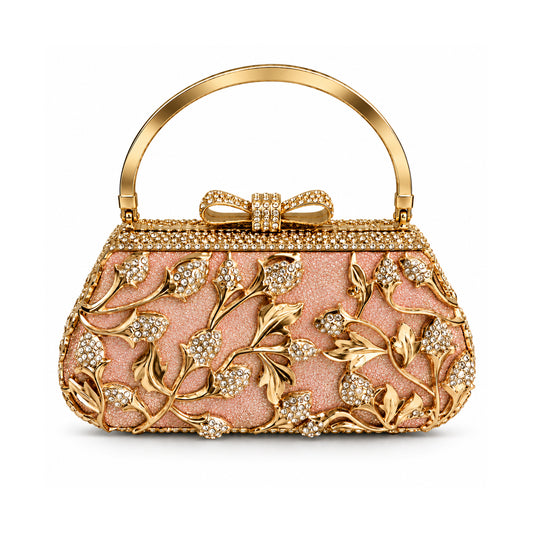 Peach Crystal Floral Evening Clutch detail view