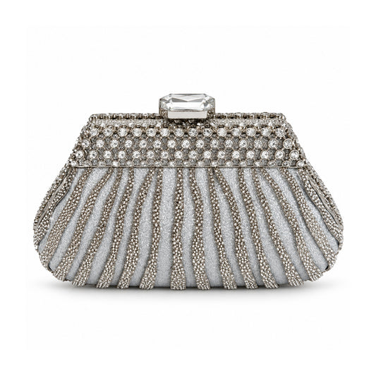 Crystal Pleated Evening Clutch – Silver detail view