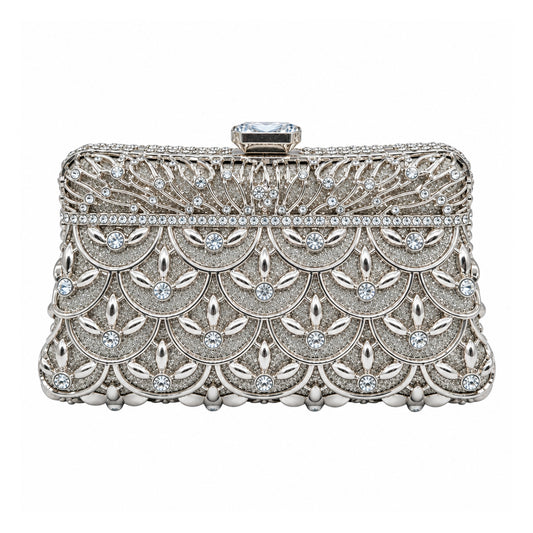 Silver Crystal Scallop Evening Clutch detail view
