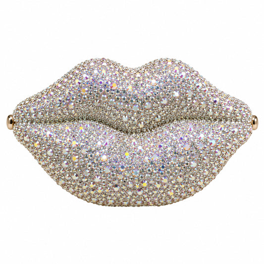 Crystal Lips Evening Clutch – Silver detail view