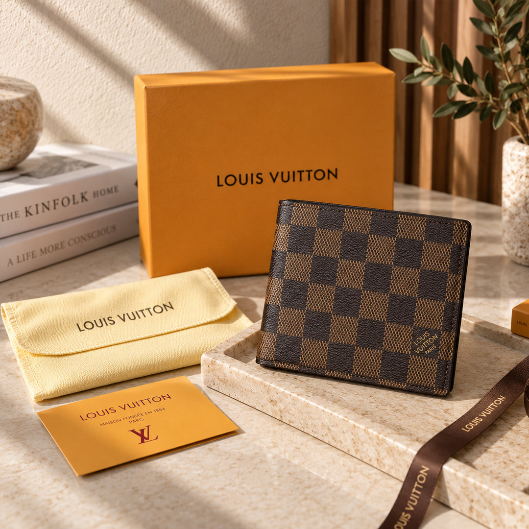 Louis Vuitton Damier Ebene Bifold Wallet – Brown front view