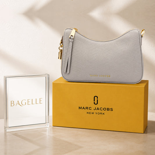 Grey textured shoulder bag front view