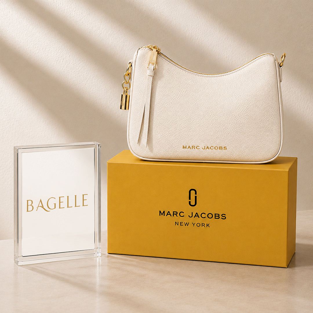 White textured shoulder bag front view