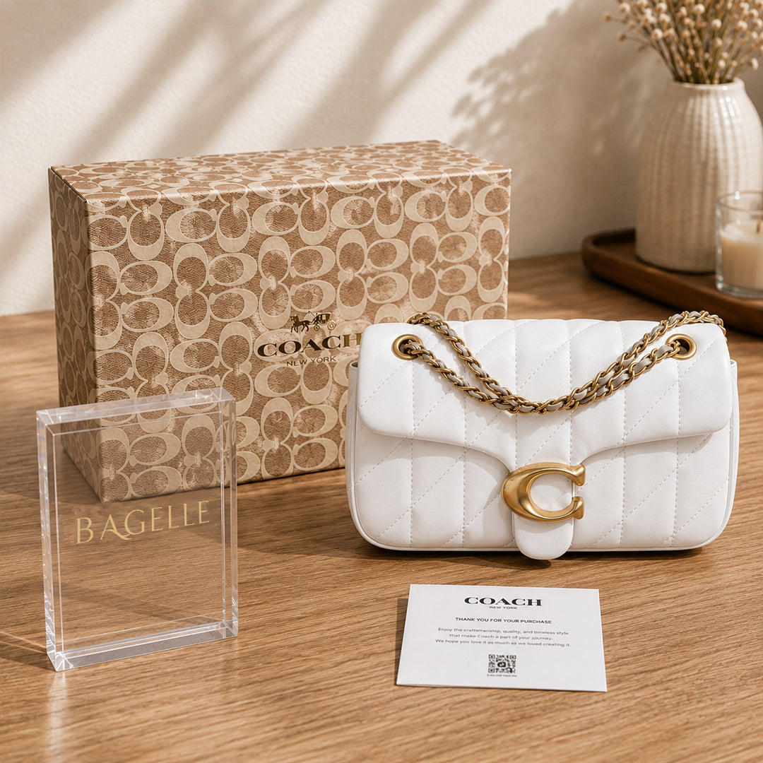 White quilted chain shoulder bag front view