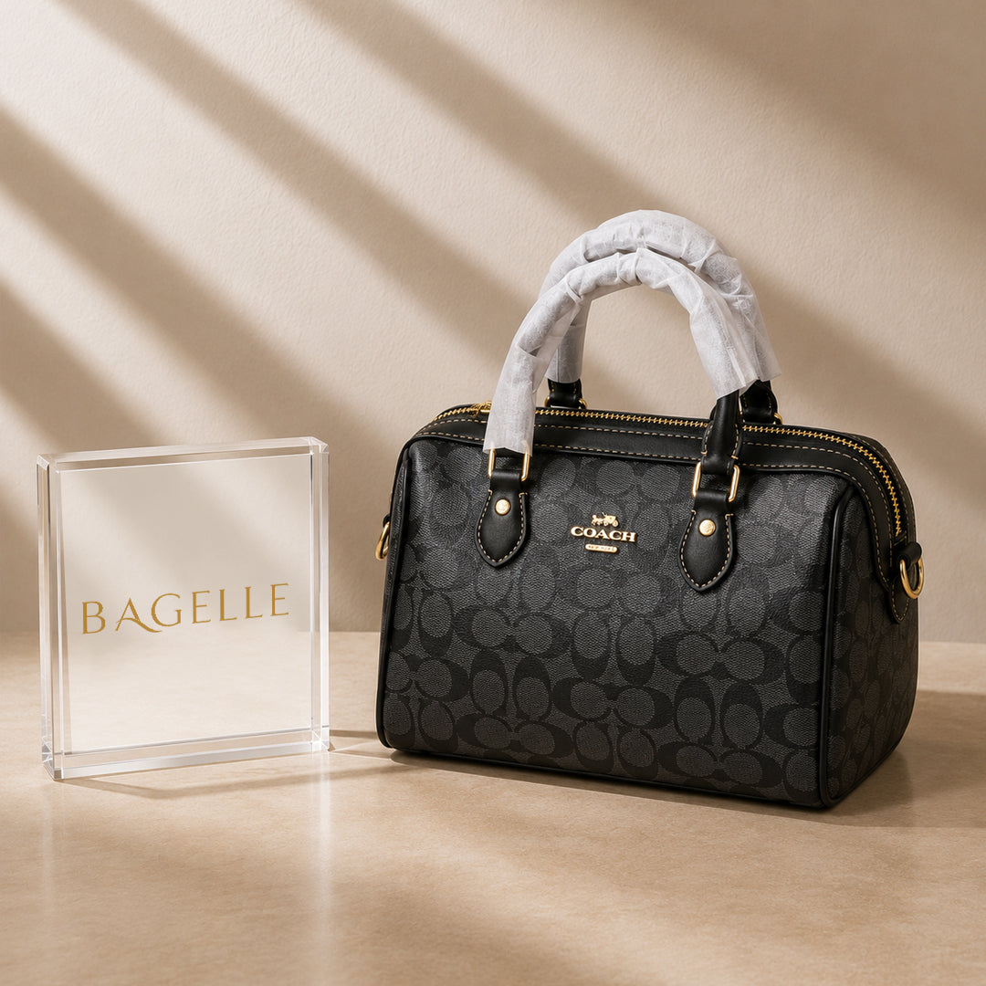 Duffle Monogram Satchel Bag – Black front view
