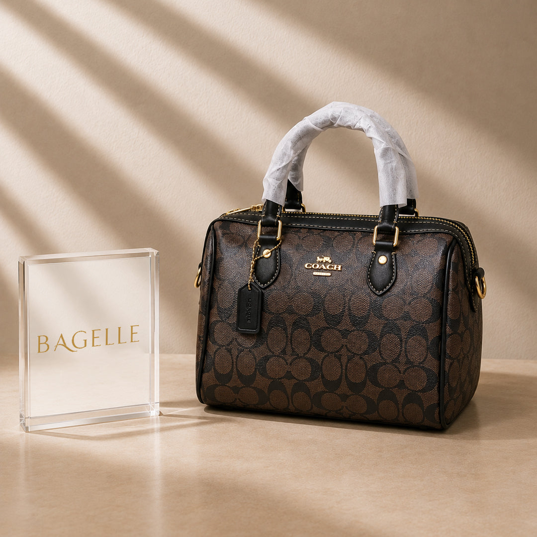 Duffle Monogram Satchel Bag – Dark Brown front view