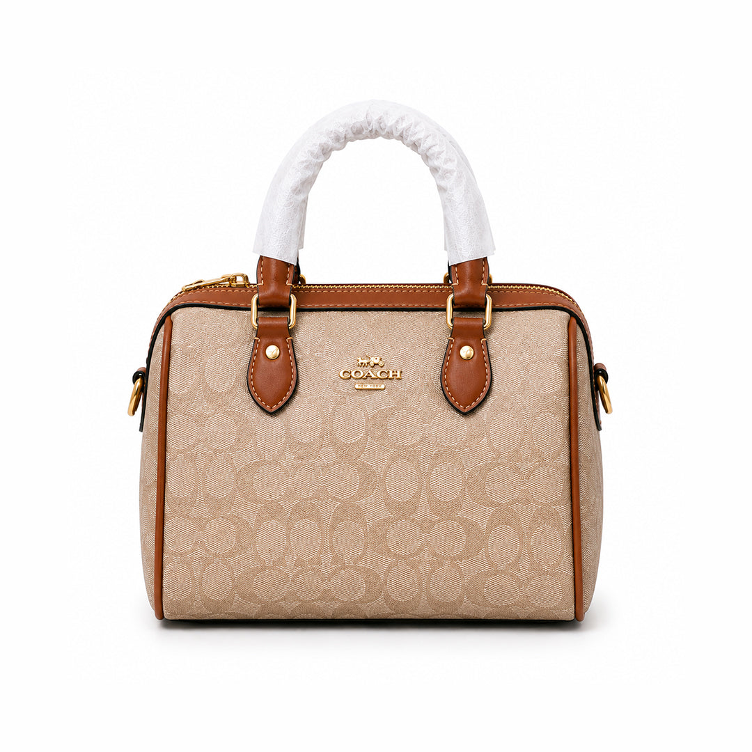 Duffle Monogram Satchel Bag – Beige with Cognac Trim alternate view