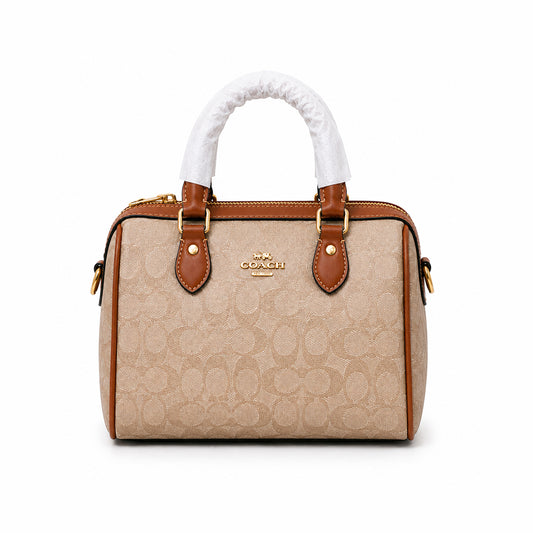 Duffle Monogram Satchel Bag – Beige with Cognac Trim alternate view