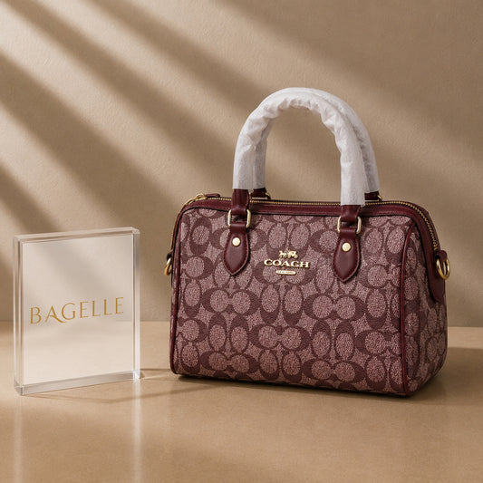 Duffle Monogram Satchel Bag – Burgundy Fruit Print front view