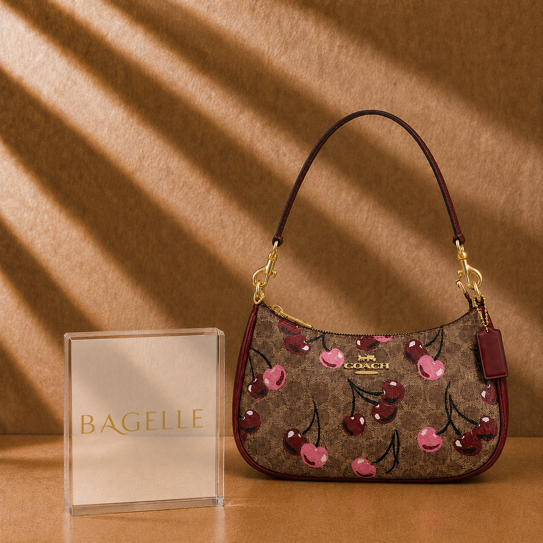 Teri Premium Printed Shoulder Bag – Maroon with Cherries front view
