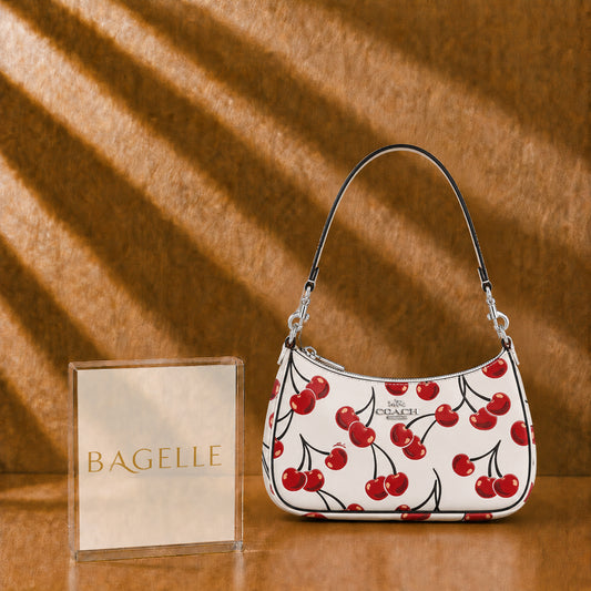Teri Premium Printed Shoulder Bag – White Cherry Print front view