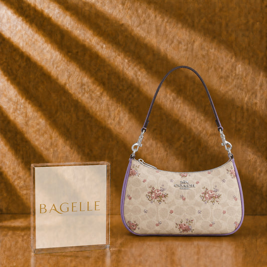 Teri Premium Printed Shoulder Bag – Floral Lilac front view