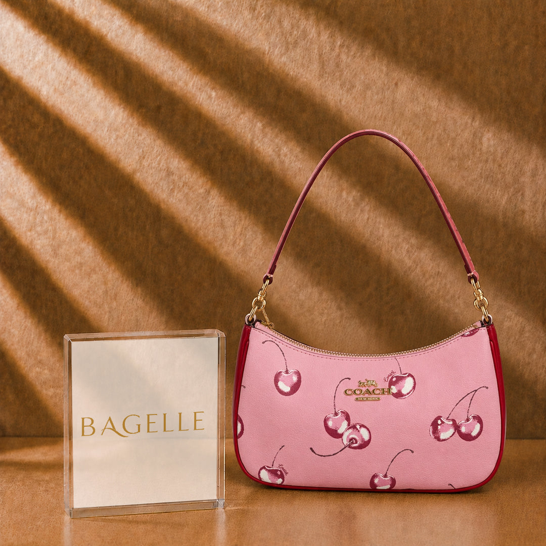 Teri Premium Printed Shoulder Bag – Pink Cherries front view