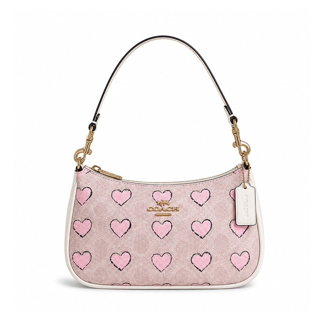 Teri Premium Printed Shoulder Bag – Beige with Baby Pink Hearts alternate view