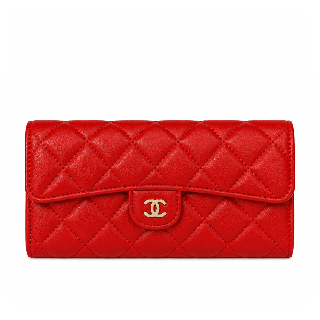 Chanel Classic Quilted Long Flap Wallet Red detail view