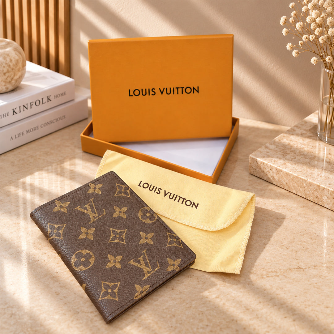 Louis Vuitton Monogram Passport Cover – Brown front view