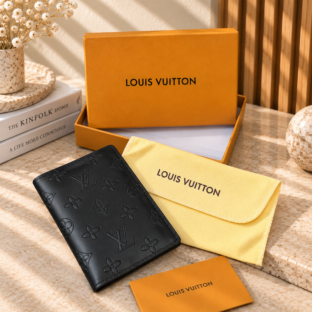 Louis Vuitton Monogram Shadow Passport Cover – Black front view
