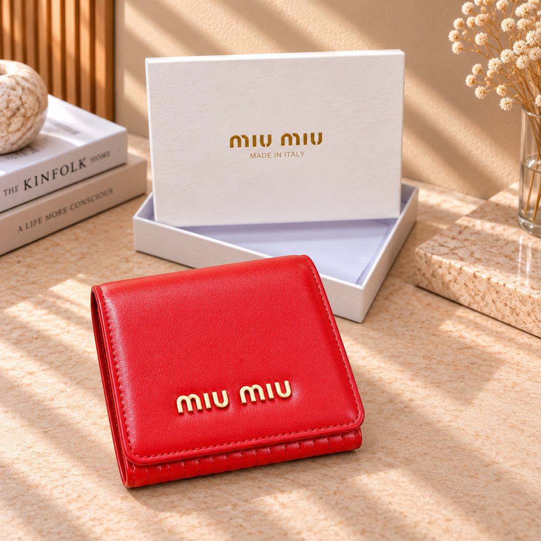 Miu Miu Leather Compact Wallet – Red front view