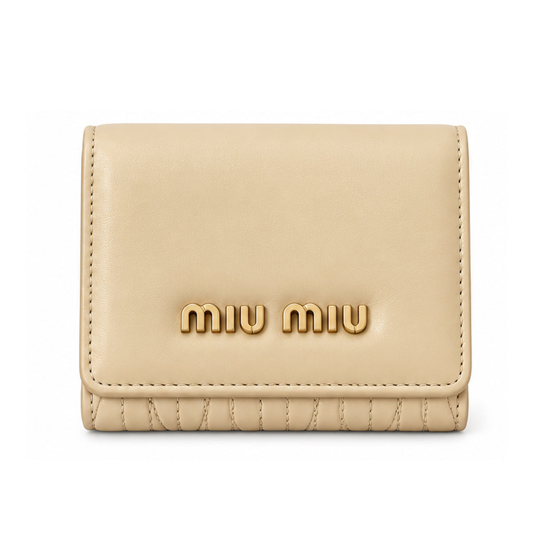 Miu Miu Leather Compact Wallet – Beige detail view