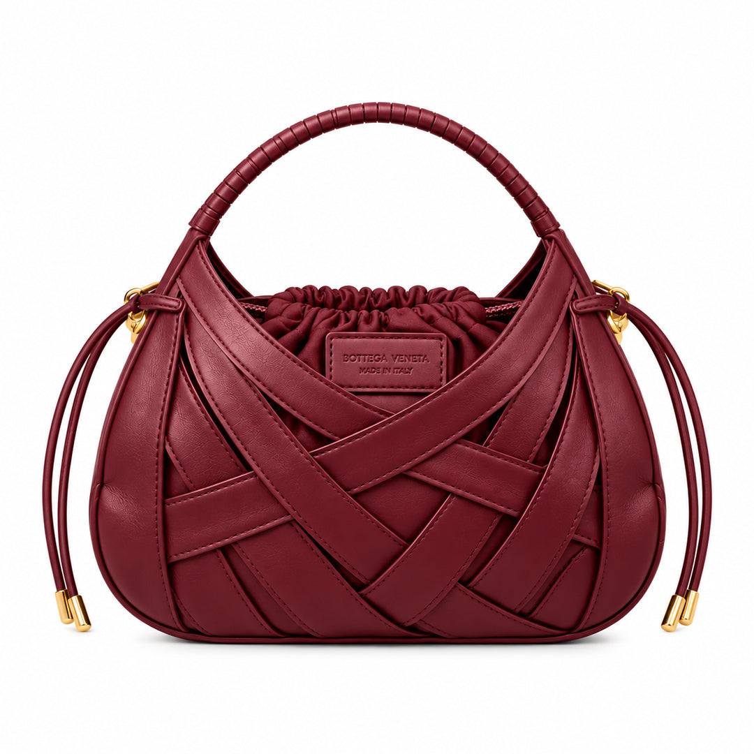 Bottega Veneta Woven Top Handle Bag Burgundy detail view