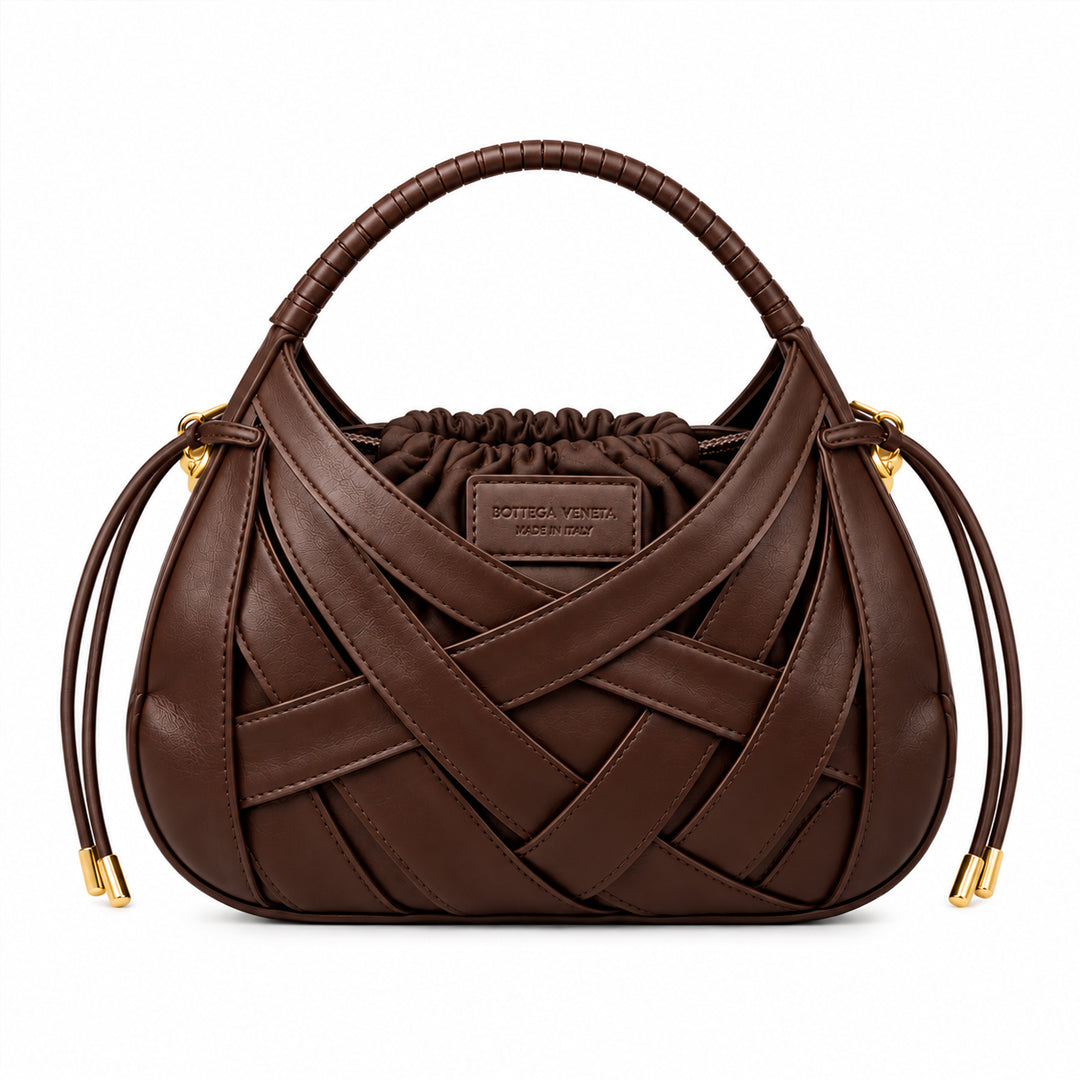 Bottega Veneta Woven Top Handle Bag Chocolate Brown detail view