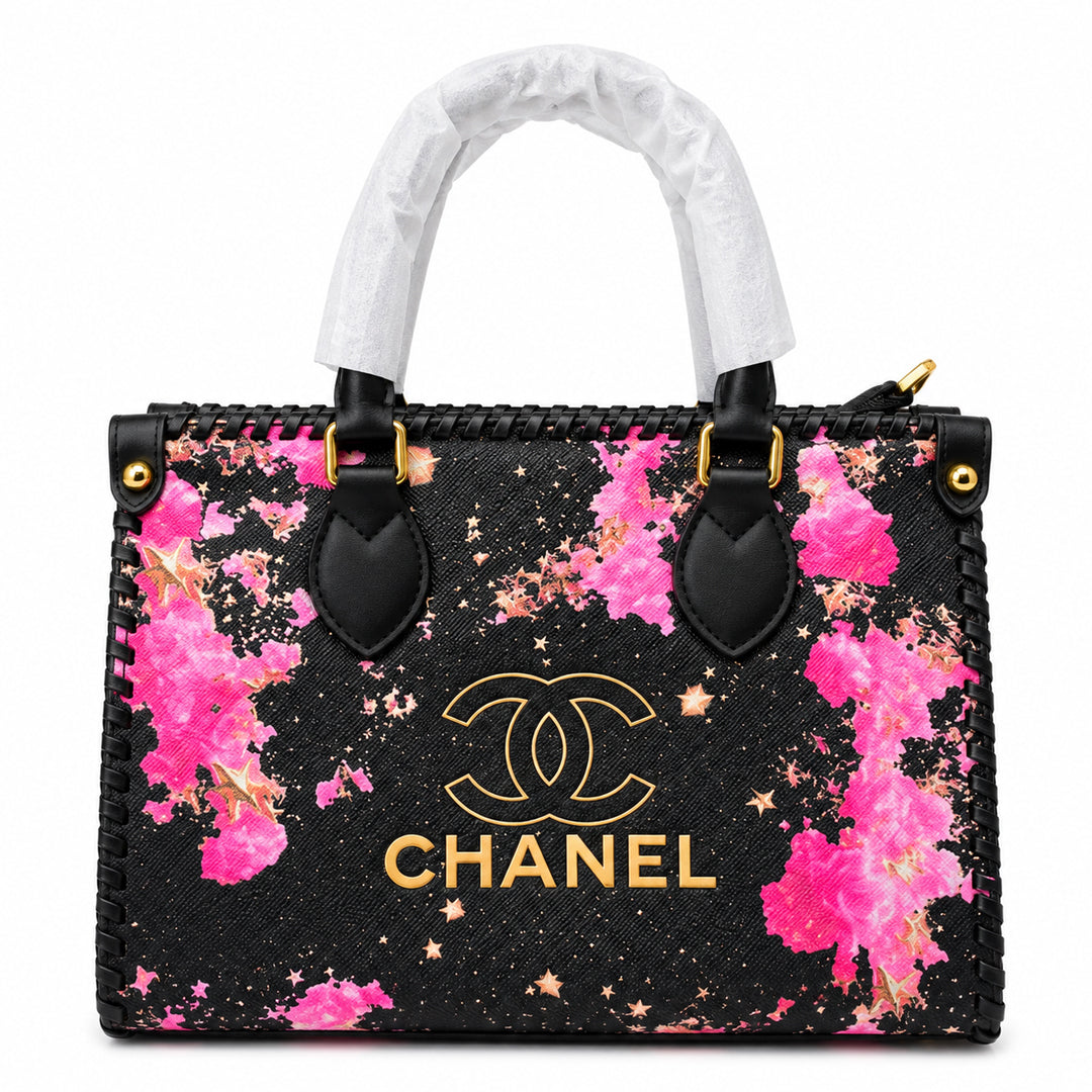 Chanel Pink Floral Print Tote Bag – Black detail view