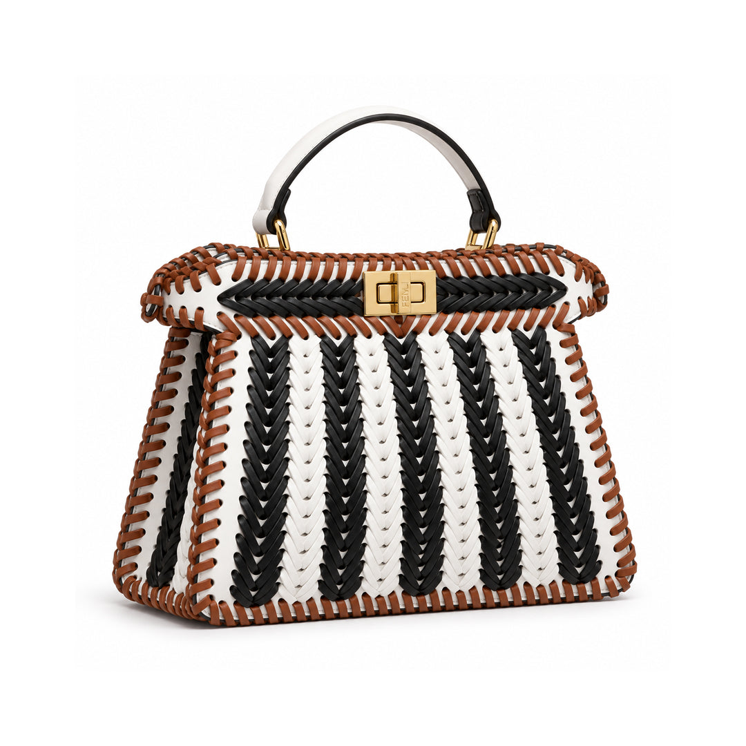 Fendi Woven Peekaboo Bag Black & White detail view