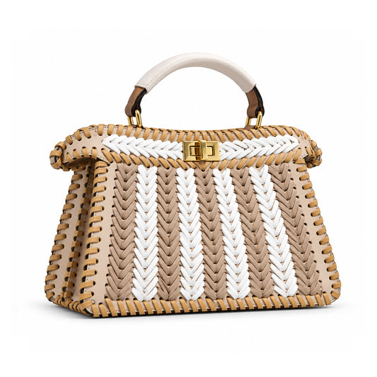 Fendi Woven Peekaboo Two Tone Bag Brown & White detail view