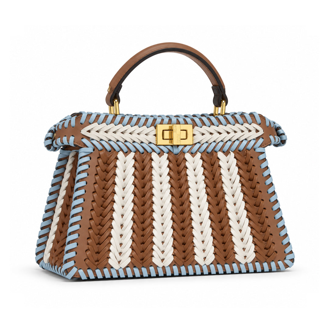 Fendi Woven Peekaboo Two Tone Bag Beige & White detail view
