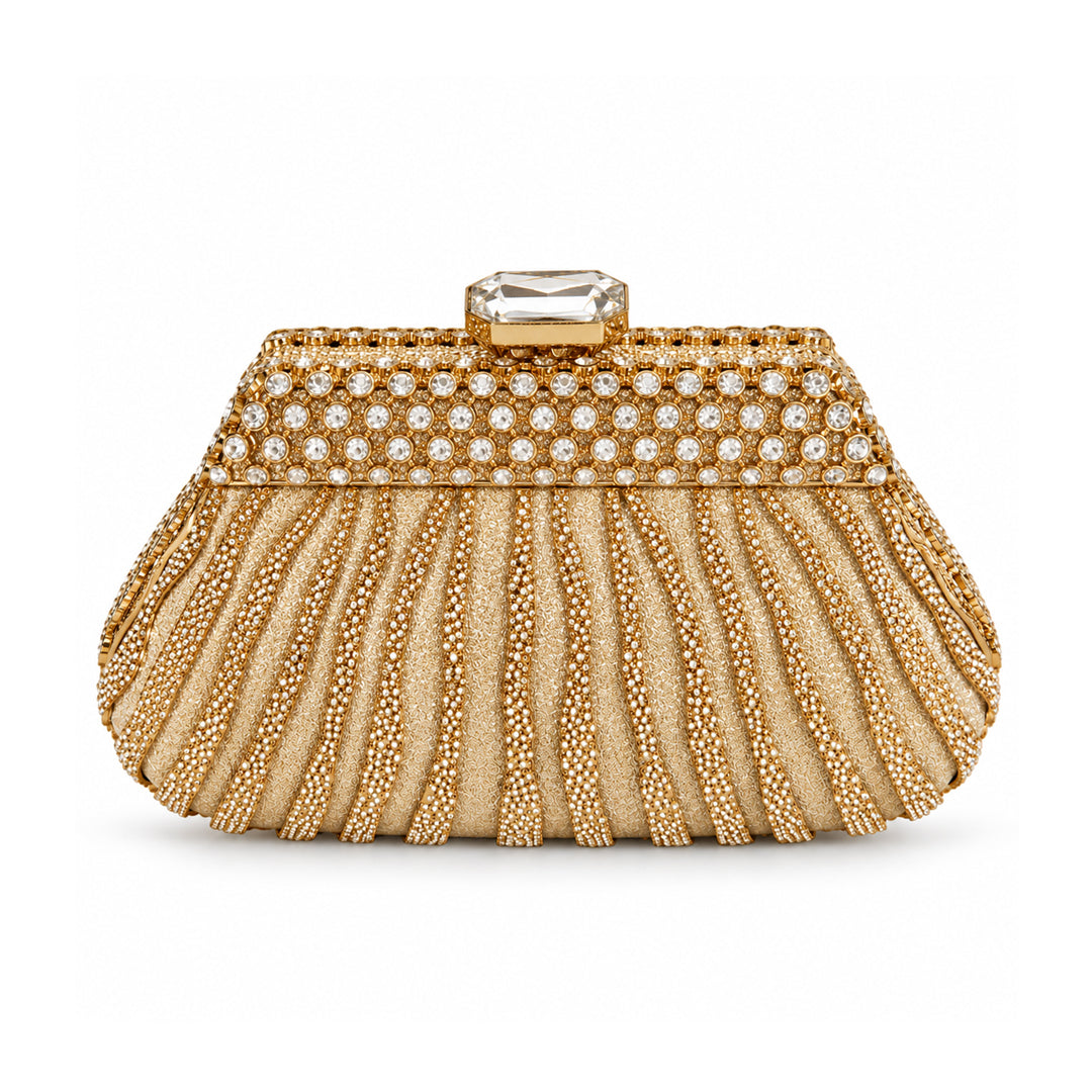 Crystal Pleated Evening Clutch – Gold detail view