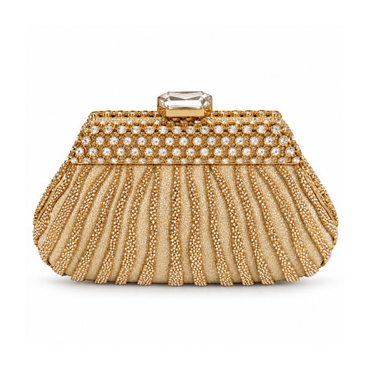 Crystal Pleated Evening Clutch – Gold detail view