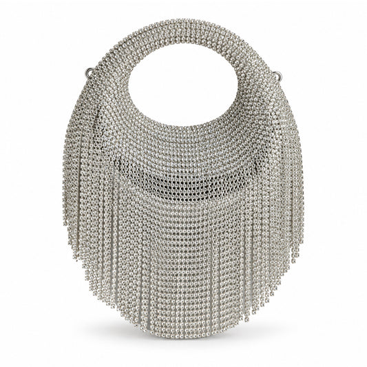 Crystal Fringe Evening Bag – Silver detail view