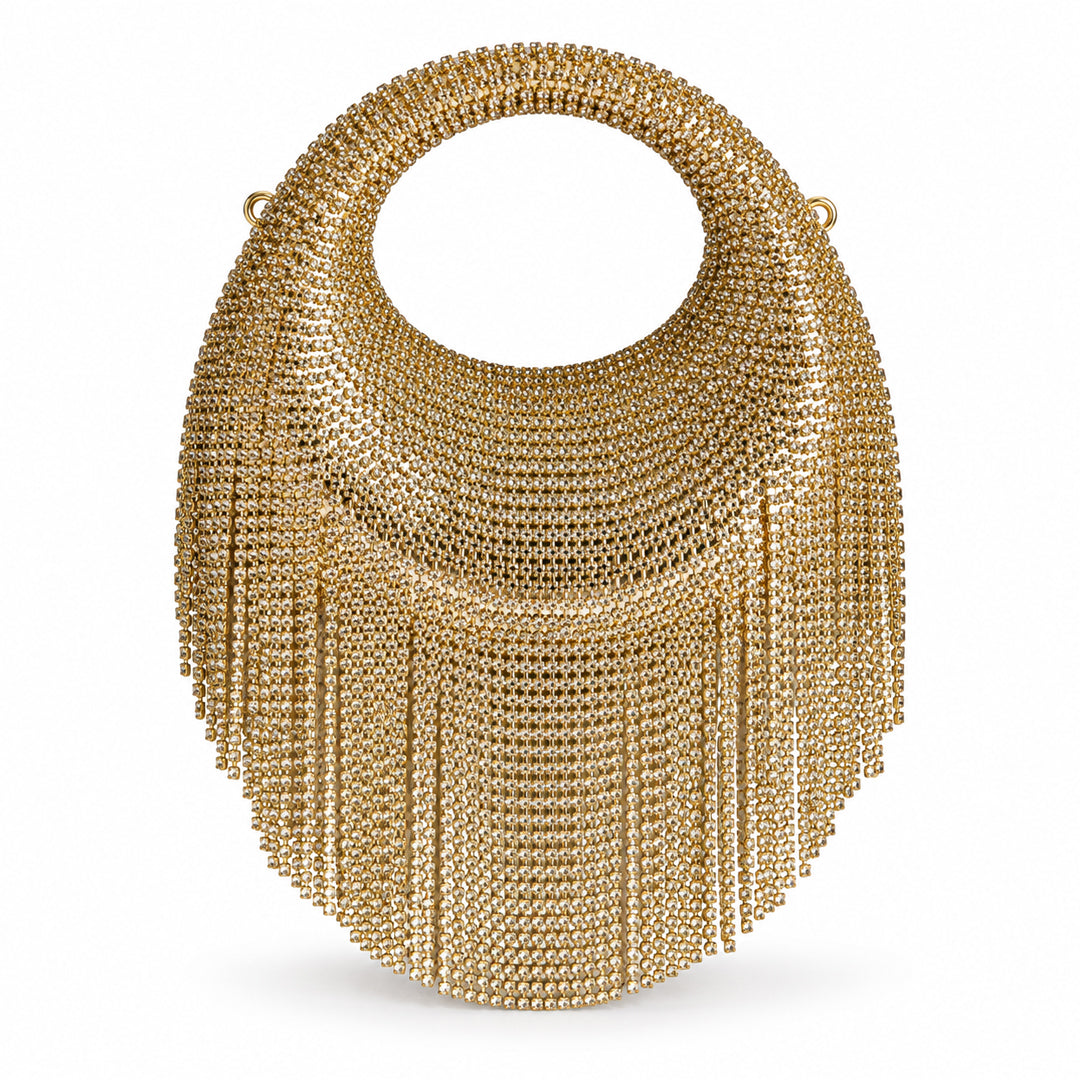 Crystal Fringe Evening Bag – Golden detail view