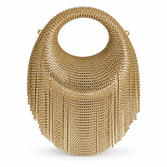 Crystal Fringe Evening Bag – Golden detail view