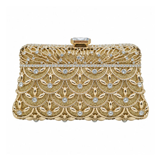Golden Crystal Scallop Evening Clutch detail view
