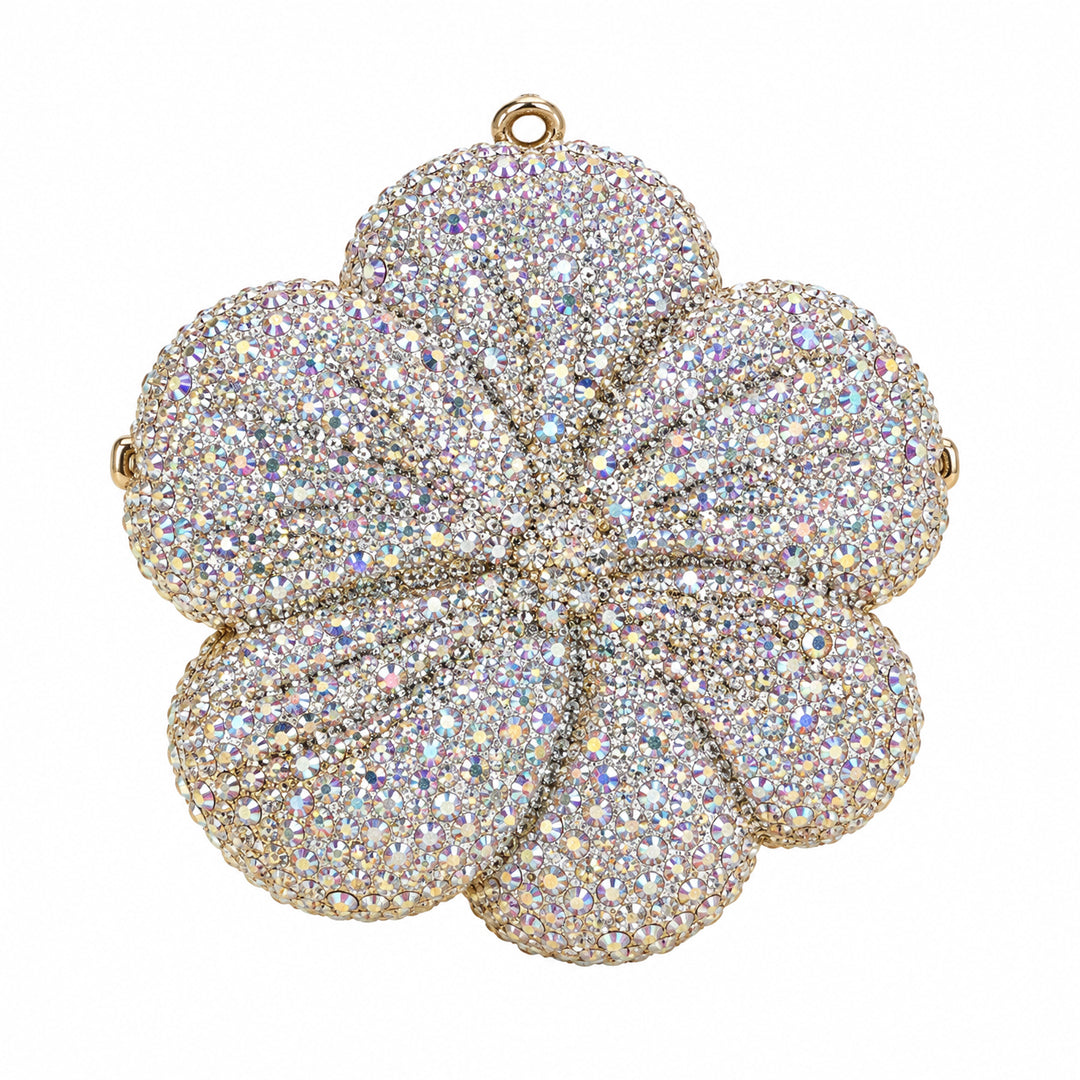 Iridescent Crystal Flower Clutch detail view