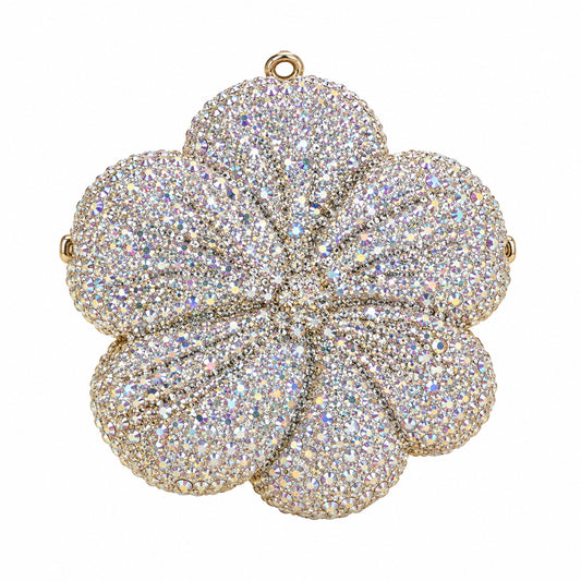 Iridescent Crystal Flower Clutch detail view