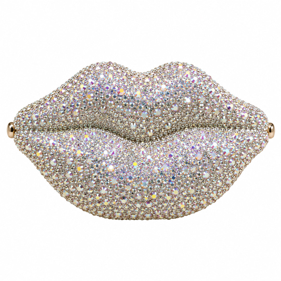 Crystal Lips Evening Clutch – Silver detail view
