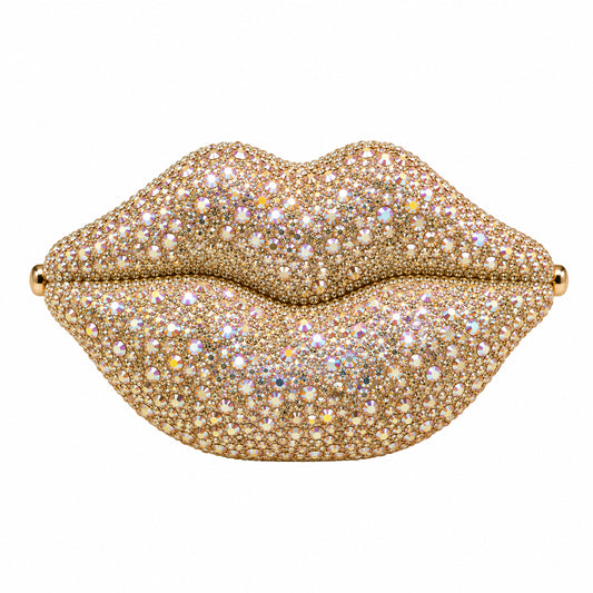 Crystal Lips Evening Clutch – Golden detail view