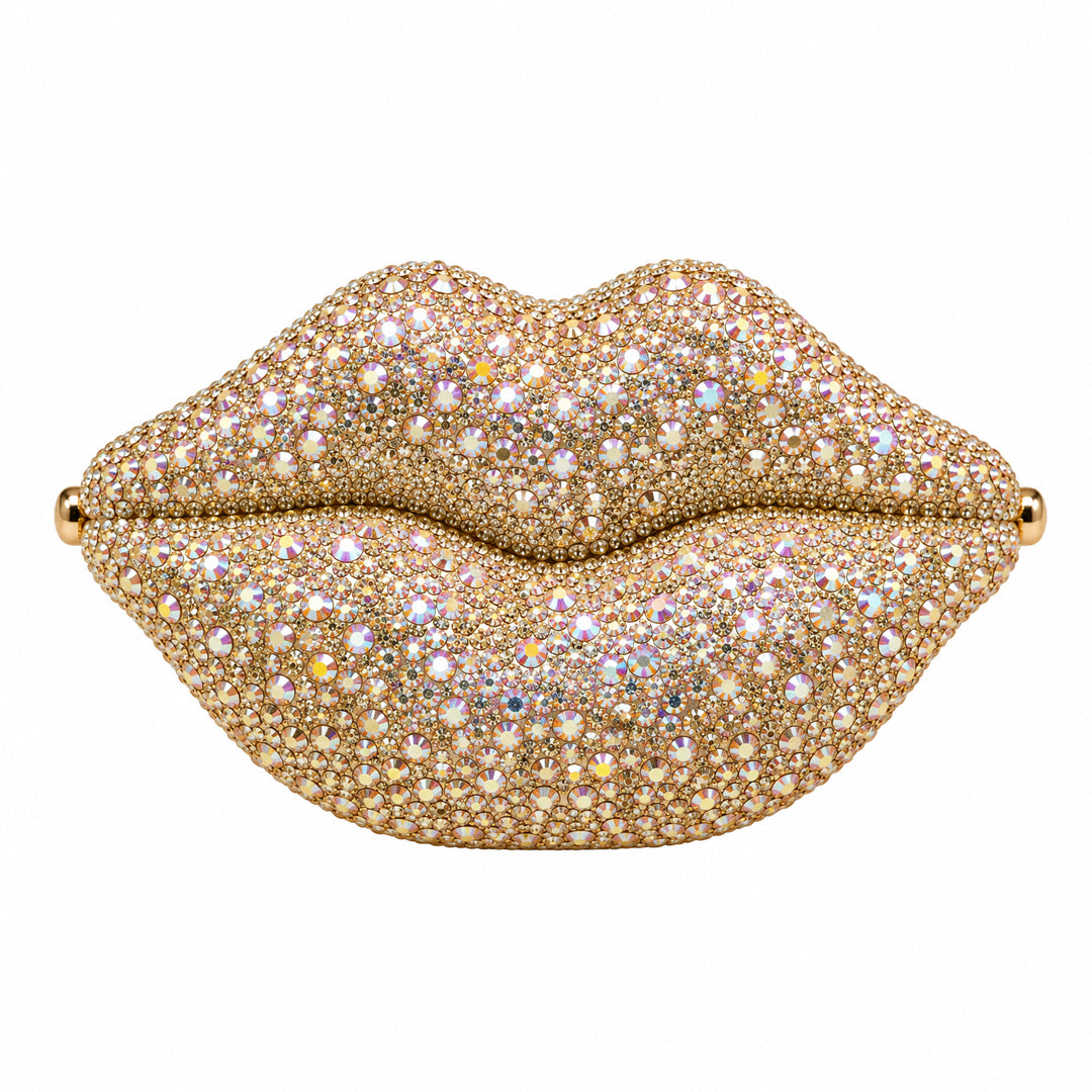 Crystal Lips Evening Clutch – Golden detail view
